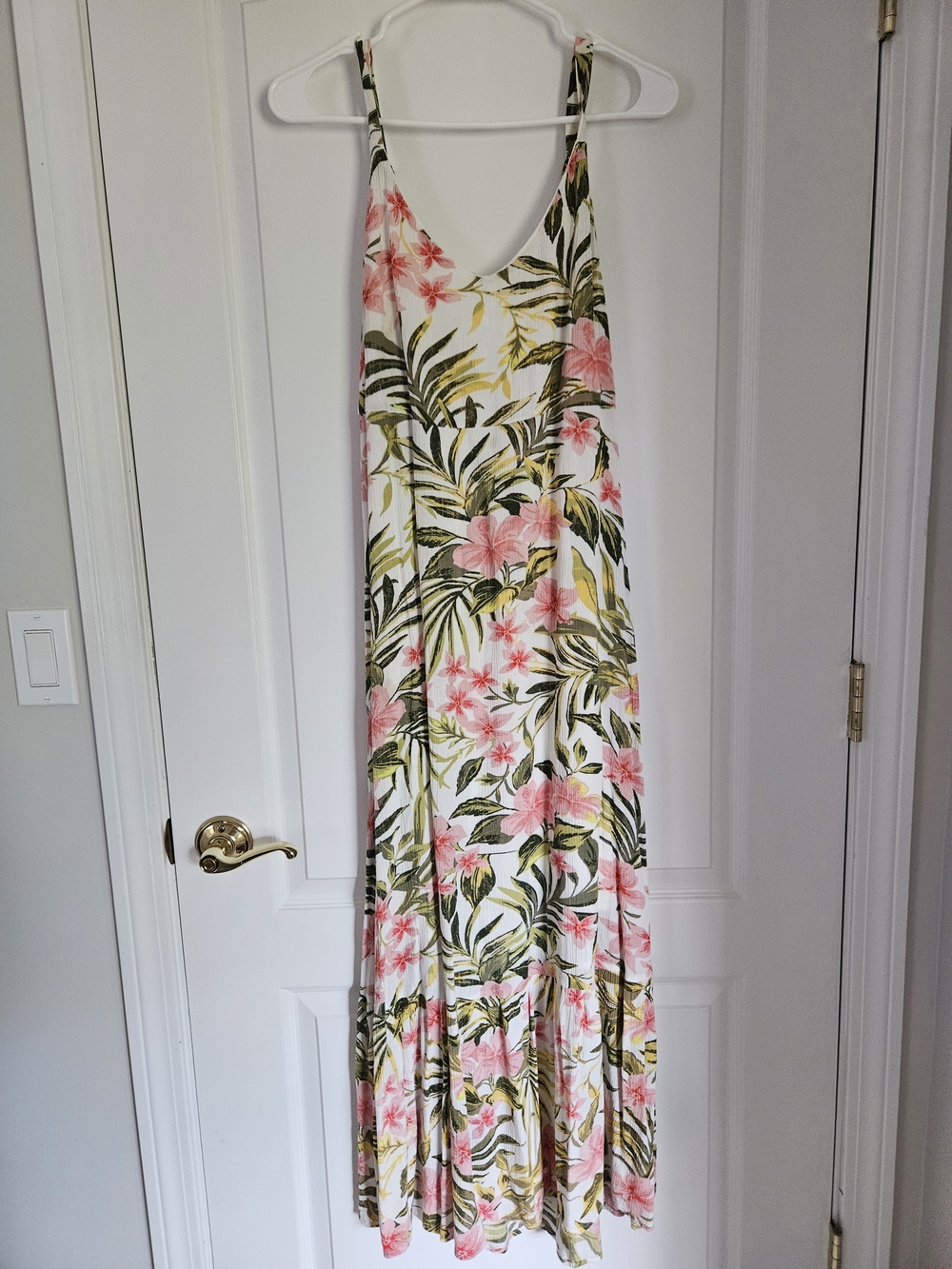 Hurley White Maxi Slip Dress with Pink Floral Print